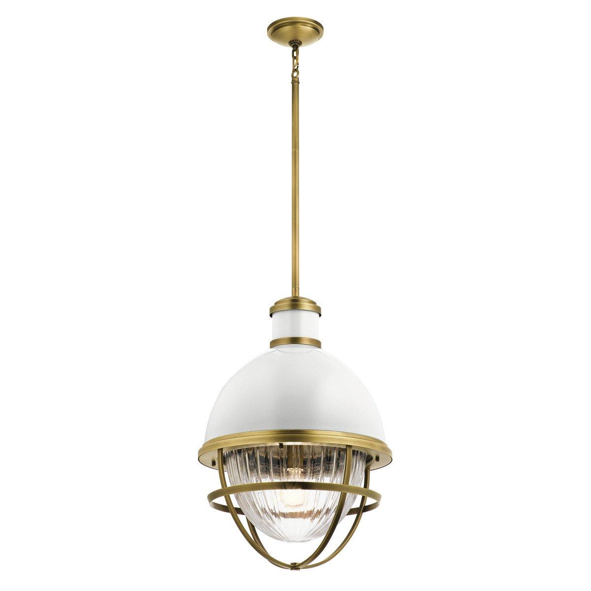 Kichler Tollis Globe Pendant Ceiling Light Natural Brass & White