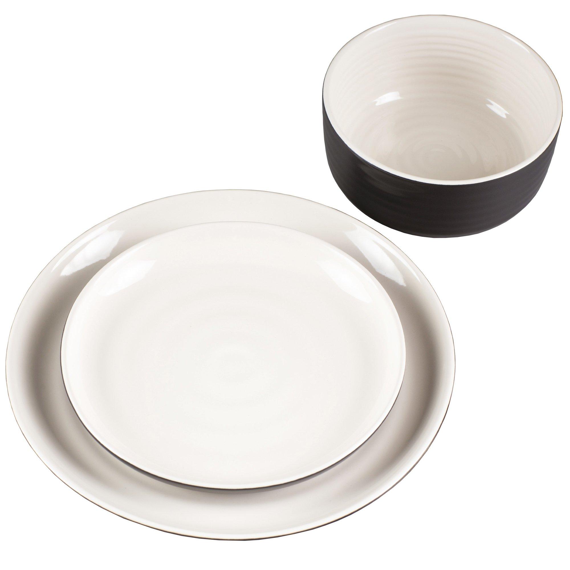 Pimlico 12 PC Dinnerware Set Stoneware With Dinner Plates, Side Plates, Bowls Black