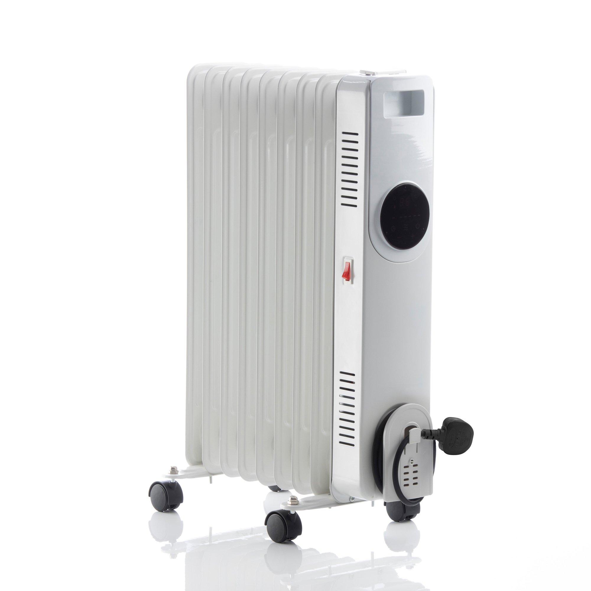 2000W Oil Filled Radiator 9 Fin Portable Heater With LCD and Remote Control White