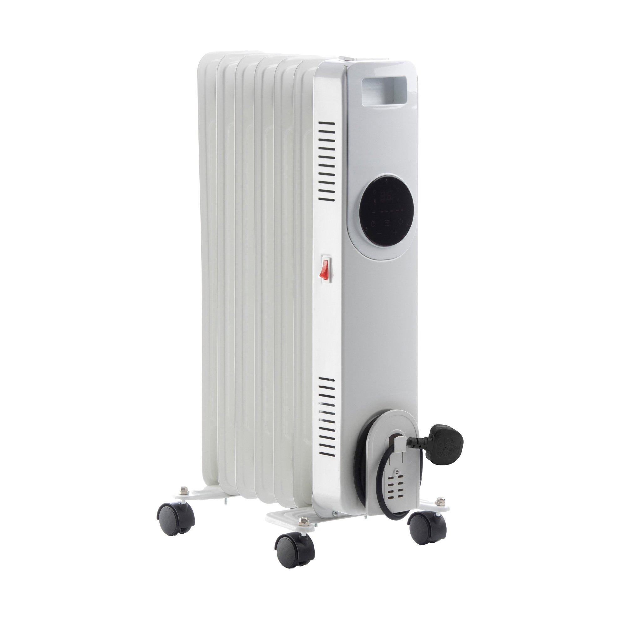 1500W 7-Fin Oil Filled Radiator Portable Electric Heater With LCD and Remote Control White