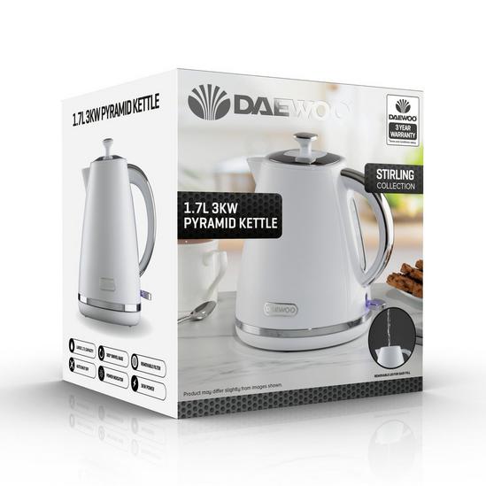 Daewoo Stirling Pyramid Kettle Cordless 1.7 Litre 3KW Rapid Boil White 6