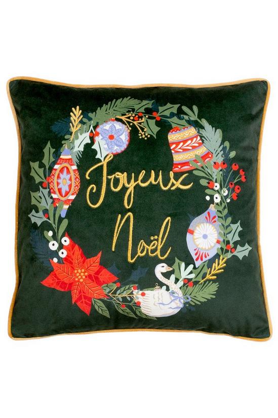 Furn Deck The Halls Embroidered Printed Piped Velvet Cushion 1