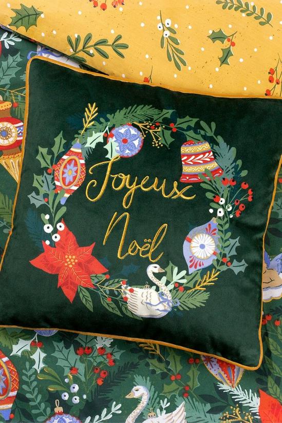 Furn Deck The Halls Embroidered Printed Piped Velvet Cushion 4