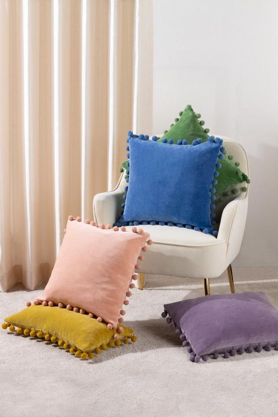 Furn Dora Square Velvet Pom Pom Polyester Filled Cushion 5