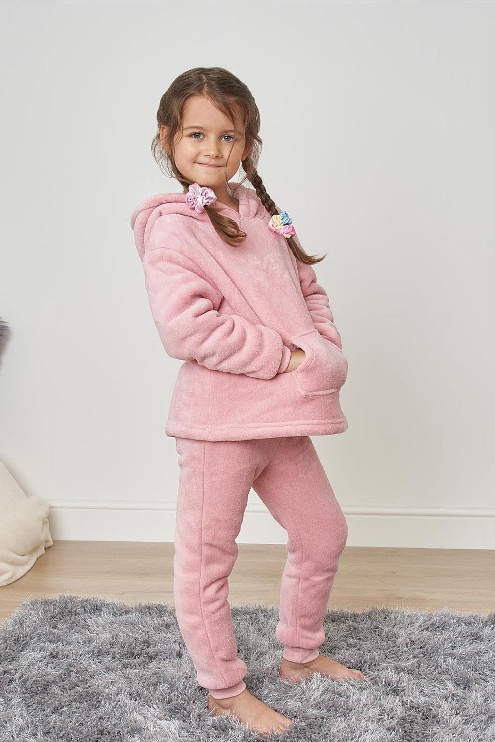 Soft Coral Sherpa Fleece Childrens Pyjama Set