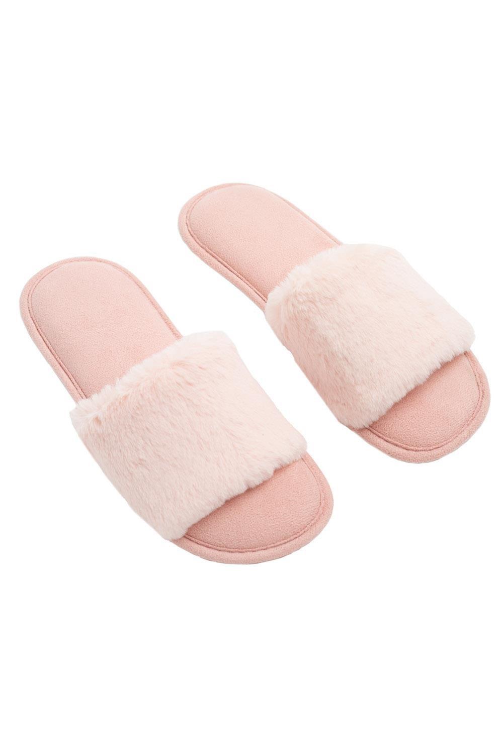 Faux Fur Suede Slip On Open Toe Slider Slippers