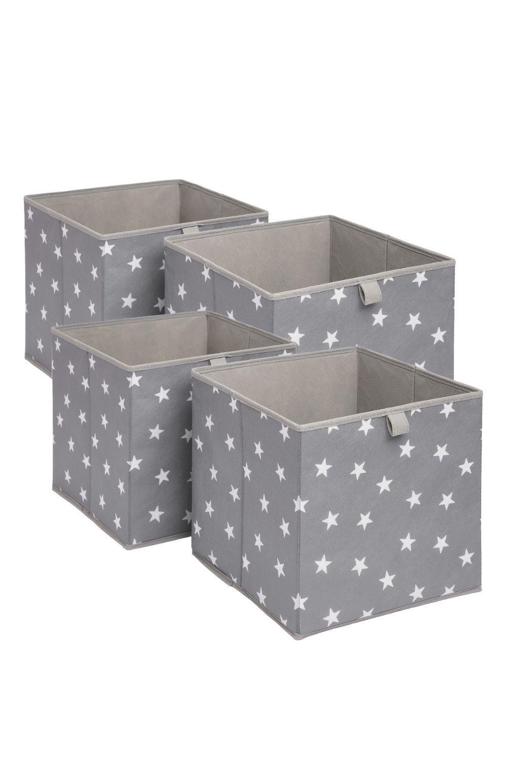 OHS Set of 4 Star Storage Boxes Foldable Collapsible Square Fabric Cube Box|charcoal