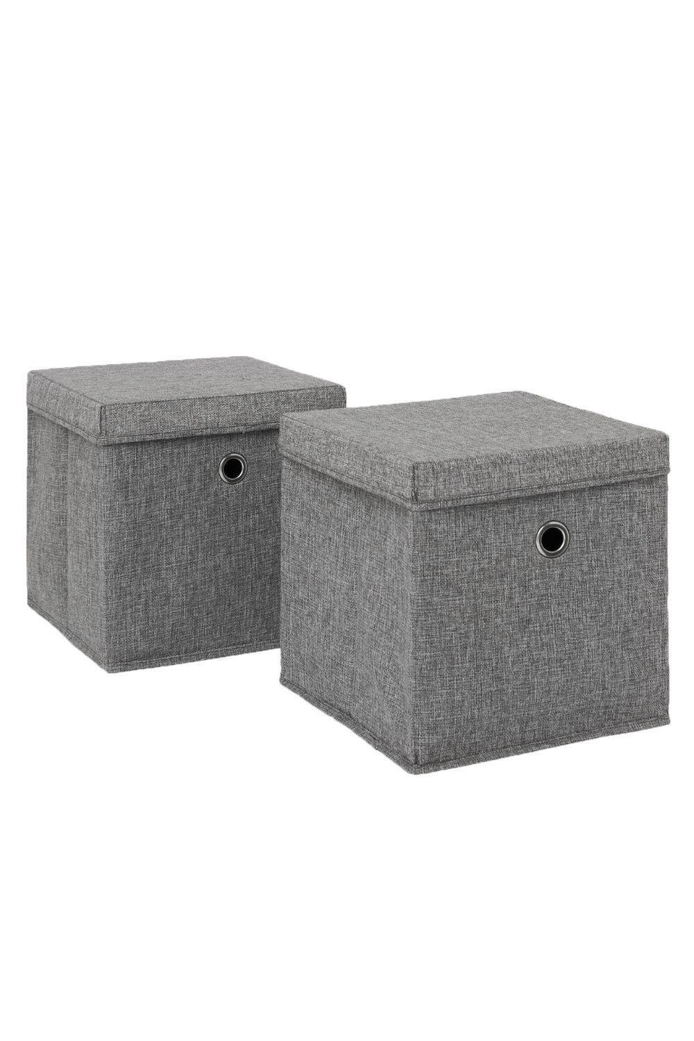 OHS 2 x Fabric Storage Boxes with Lid Foldable Square Organiser|charcoal