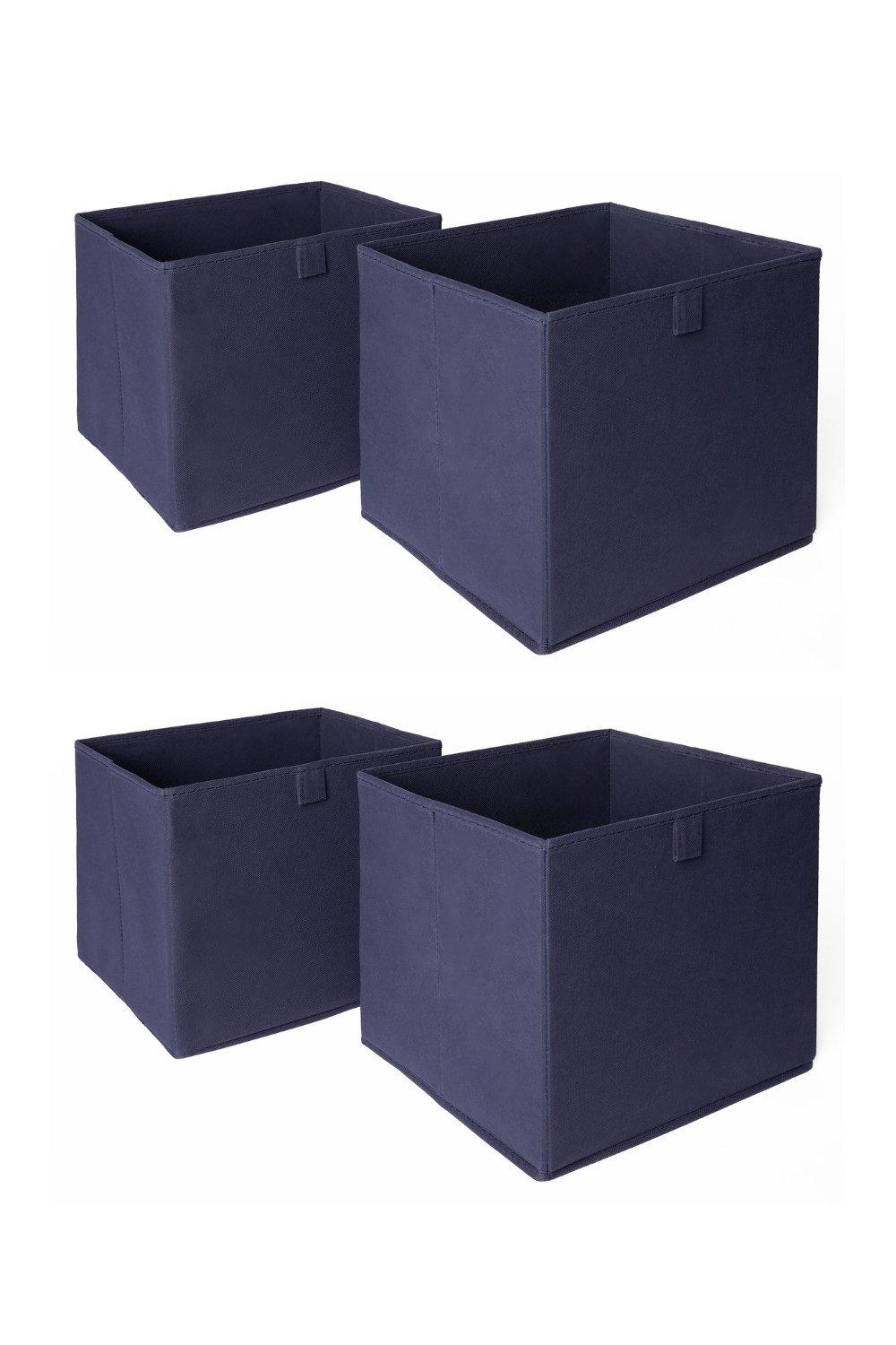 OHS Pack of 4 Plain Folding Cube Storage Boxes|navy