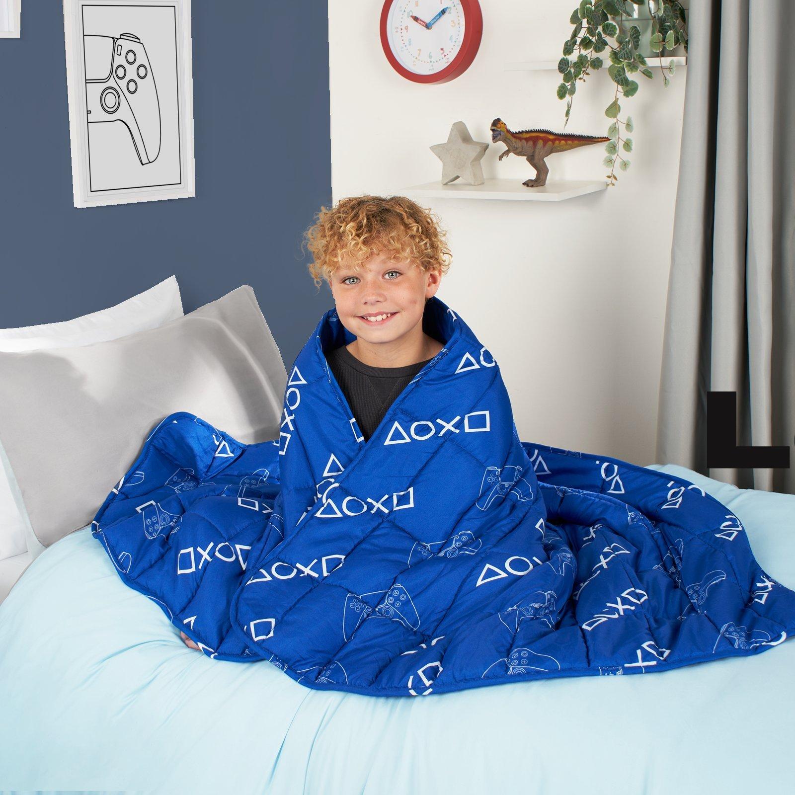 Play Gaming Station Weighted Blanket Sensory Sleep Therapy 3kg Kids Blue Throw Over Bed