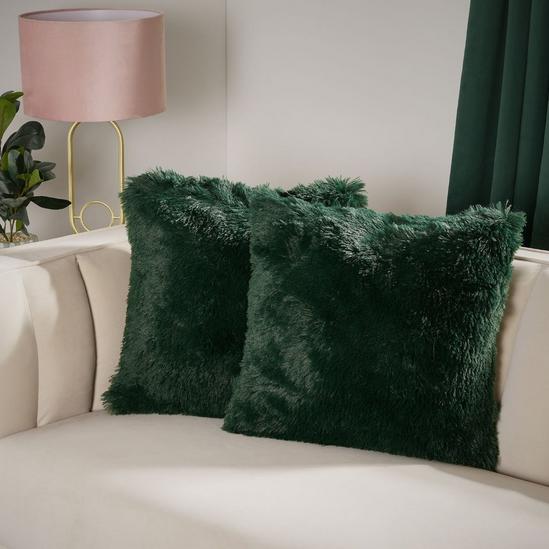 Sienna Set of 2 Fluffy Shaggy Filled Cushion with Cover Square 1