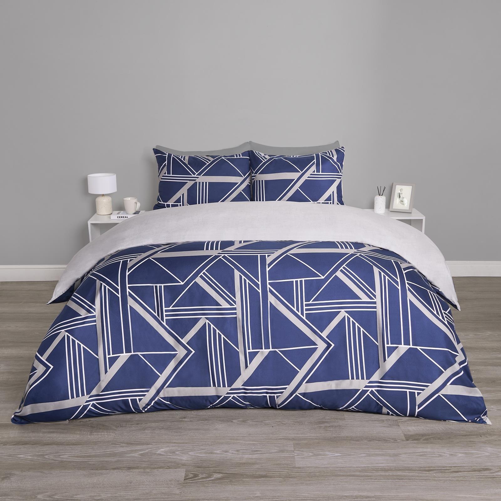 2 Pack Grid Duvet Cover Set with Pillowcases Reversible Quilt