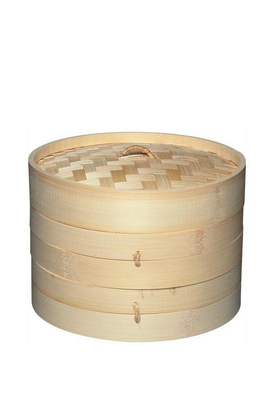 World of Flavours Medium Two Tier Bamboo Steamer and Lid 1