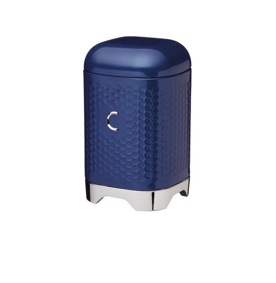 KitchenCraft Retro Coffee Canister with Geometric Textured Finish - Midnight Navy 1
