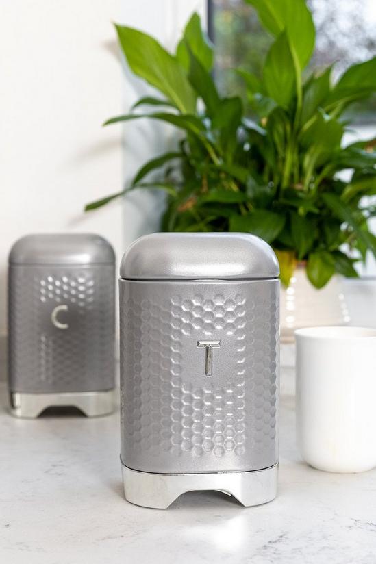 Lovello Shadow Grey Retro Tea Canister with Geometric Textured Finish 2