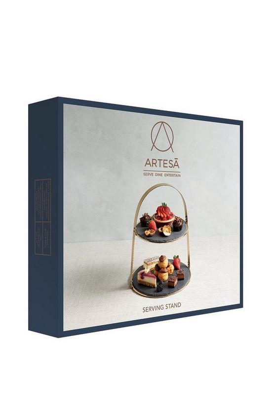 Artesa 2-Tier Brass Cake Stand with Round Slate Serving Platters 3