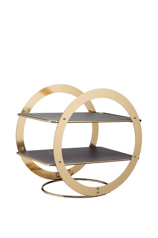 Artesa 2-Tier Geometric Brass-Finished Serving Stand with Slate Serving Platters 2