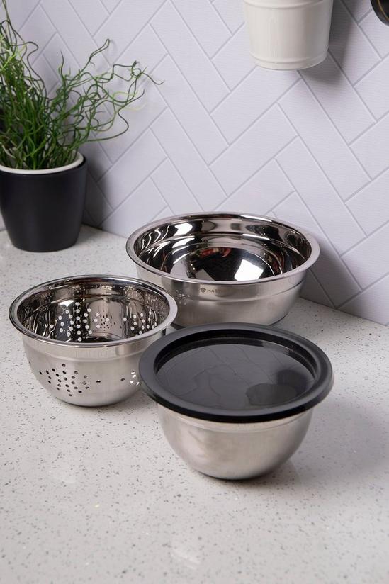 MasterClass Smart Space Stainless Steel Three Piece Bowl Set with Colander 1