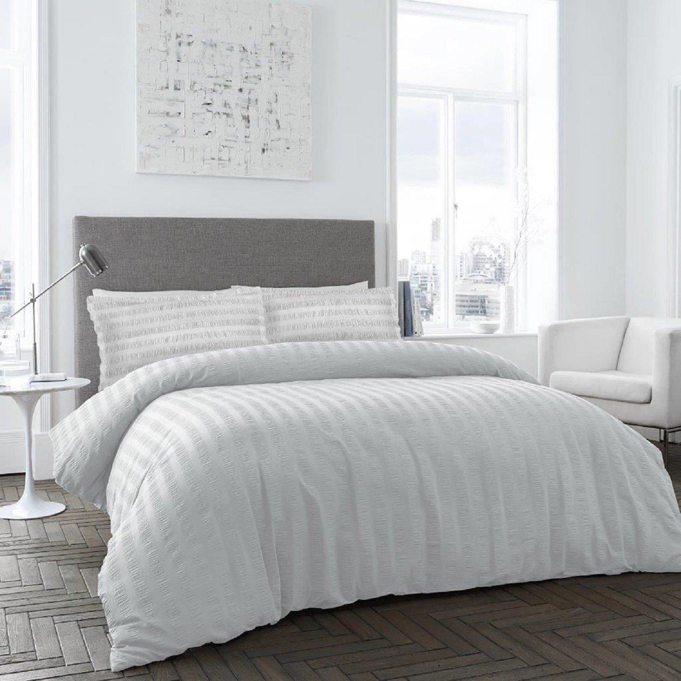 Luxury Seersucker Pleated Easy Care Duvet Cover With Pillowcases
