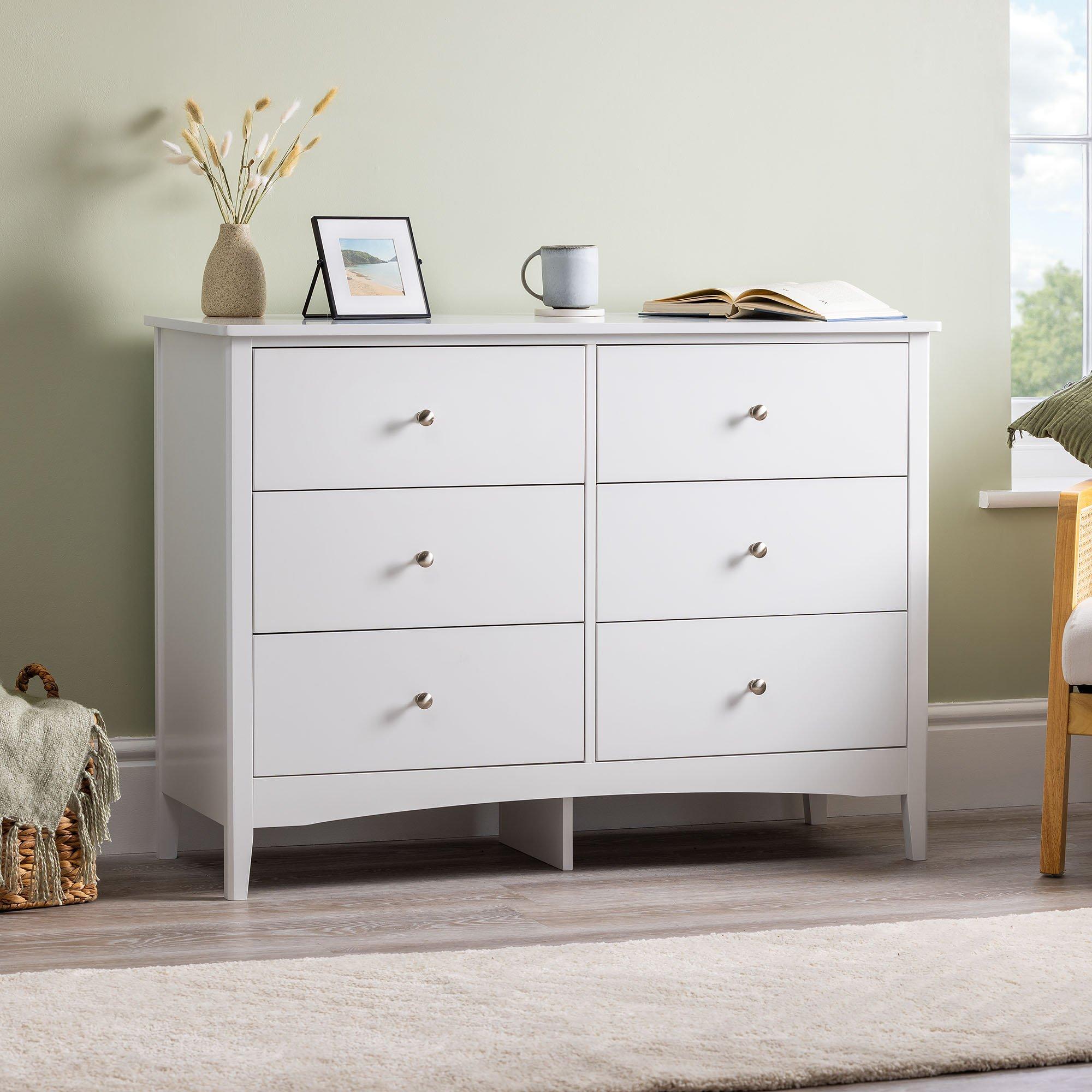 White Chest of Drawers Modern 6 Drawer Bedroom Storage Unit Furniture Cabinet