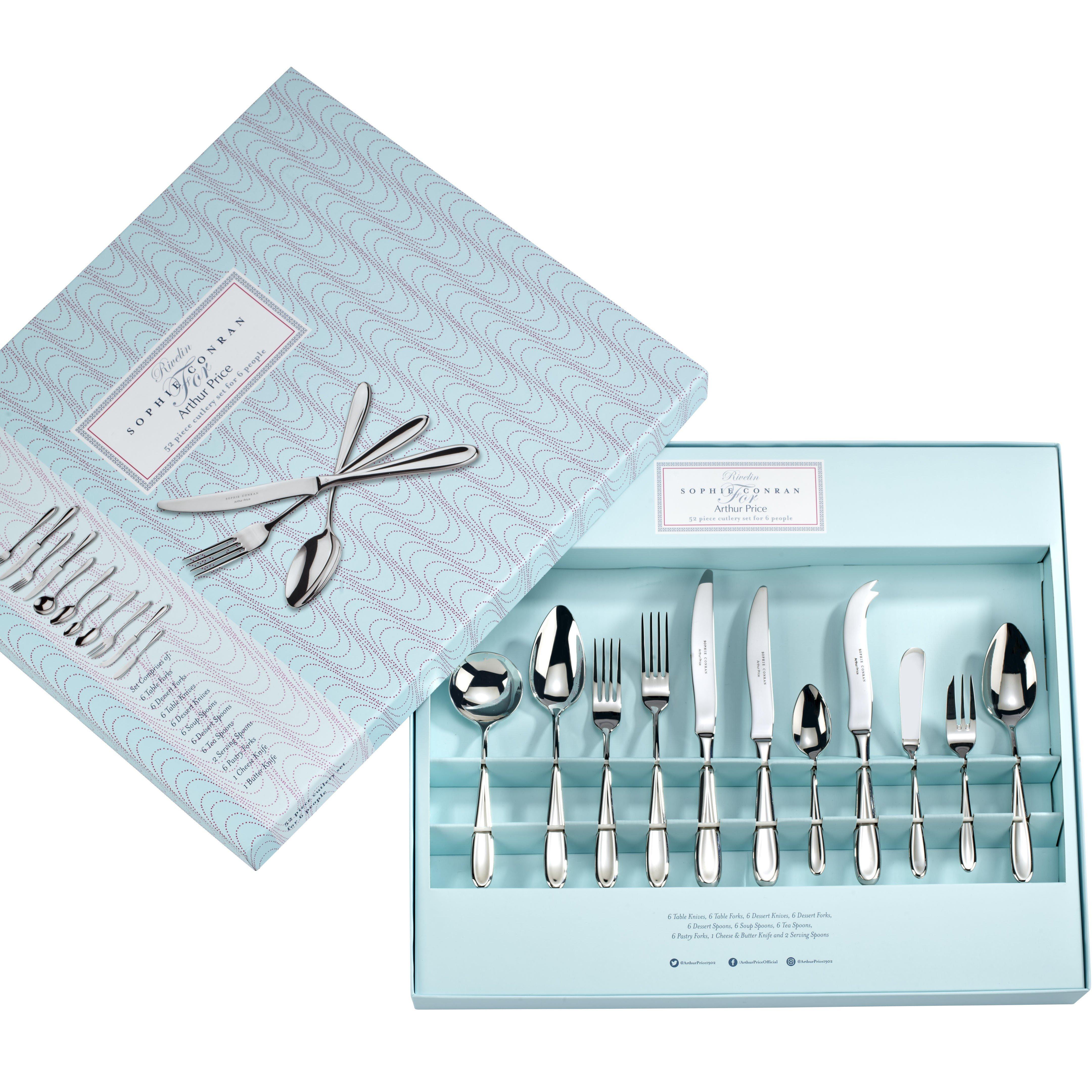 Sophie Conran 'Rivelin' Stainless Steel 52 Piece 6 Person Boxed Cutlery Set