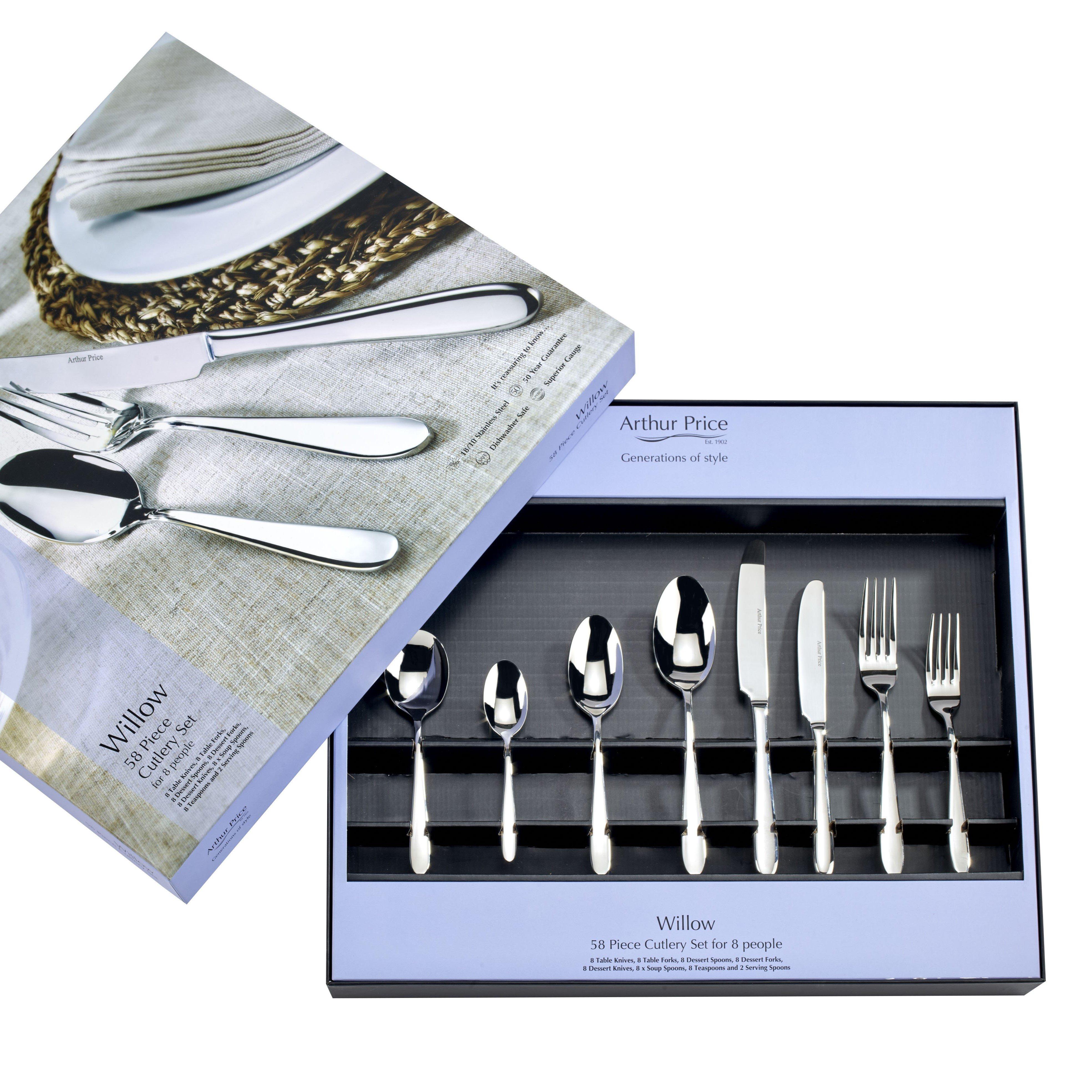 Willow' Stainless Steel 58 Piece 8 Person Boxed Cutlery Gift Set