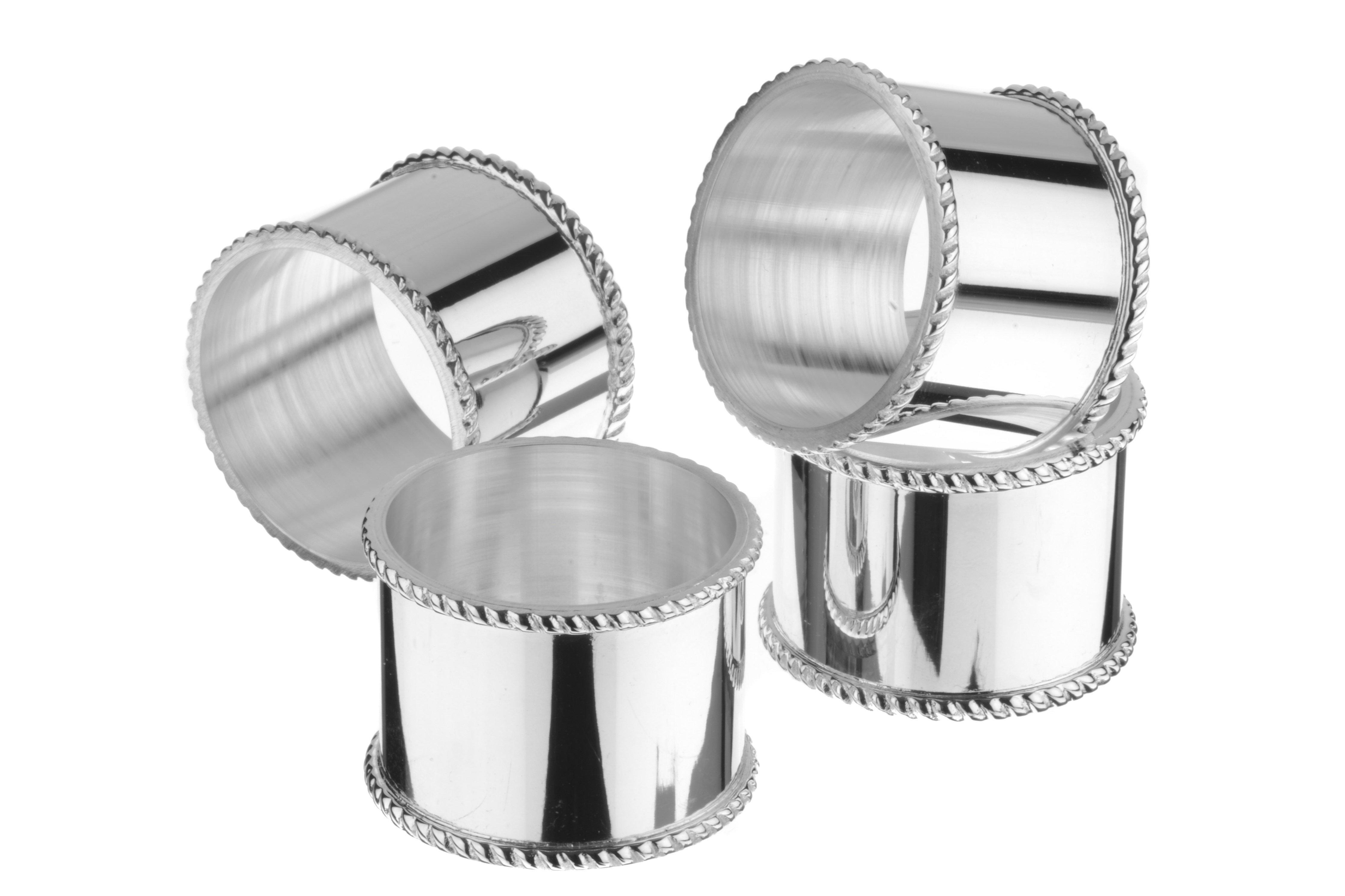 Silver Plated Home Tableware Set Of 4 Mounted Napkin Rings With Bead Border