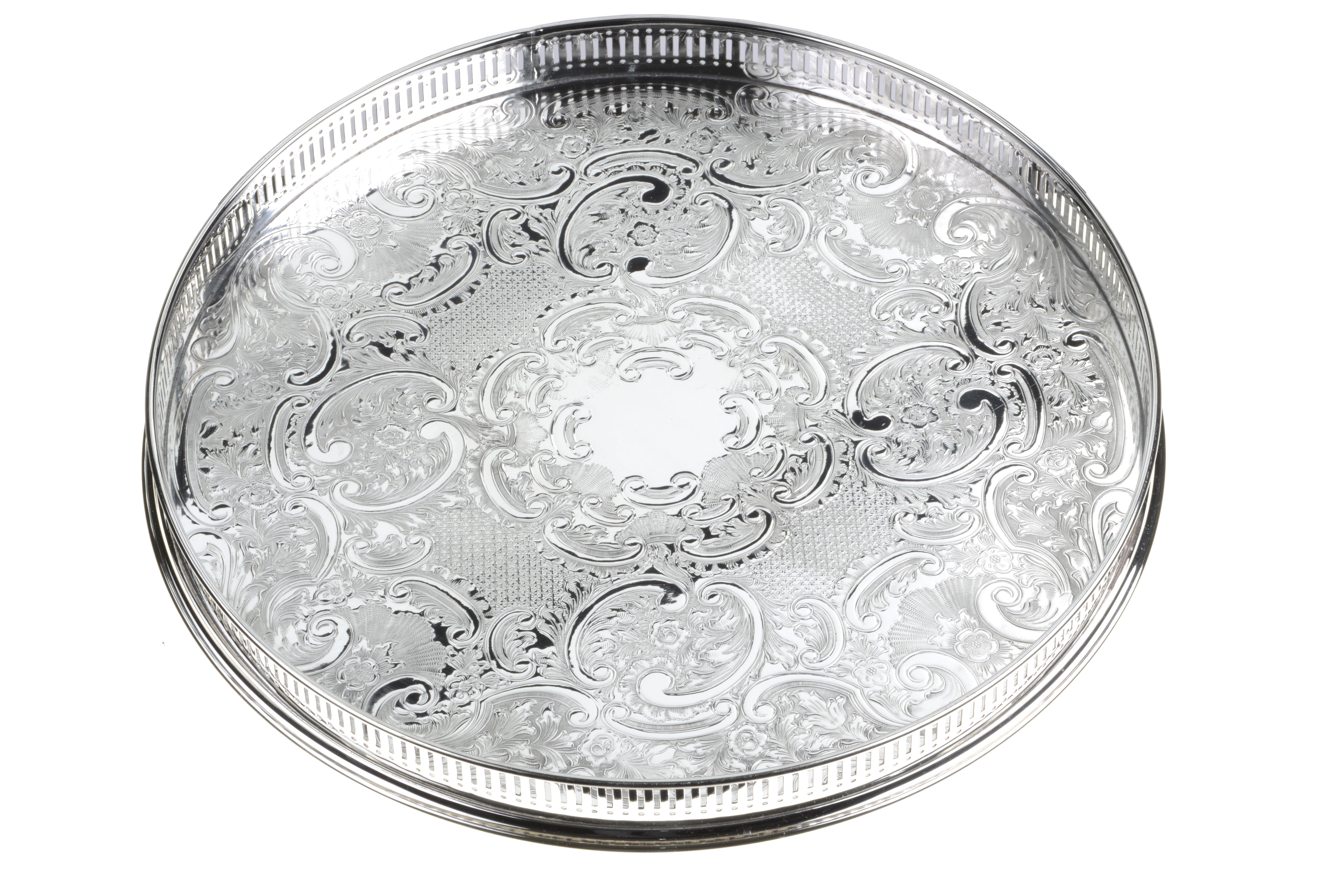 Silver Plated Home Tableware 12 Inch Round Embossed Gallery Tray