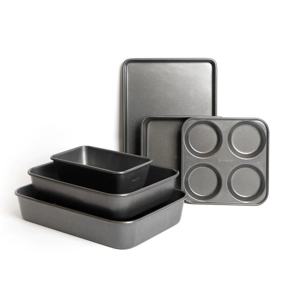 6pc Non-Stick Bakeware Set with 2x Baking Trays, Loaf Tin and Yorkshire Pudding Pan and 2x Roasting 