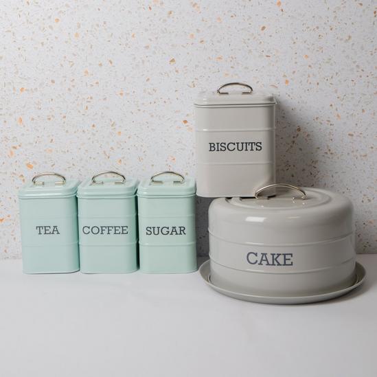 Living Nostalgia 5pc Kitchen Storage Tin Set with Tea, Coffee & Sugar Canisters, Biscuit Tin and Domed Cake Tin 3