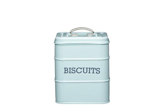 Living Nostalgia 5pc Vintage Blue Stainless Steel Storage Set with Tea, Coffee and Sugar Canisters, Biscuit Tin and Domed Cake Tin 2