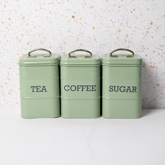 Living Nostalgia 3pc English Sage Green Kitchen Storage Set with Stainless Steel Tea, Coffee and Sugar Canisters 3