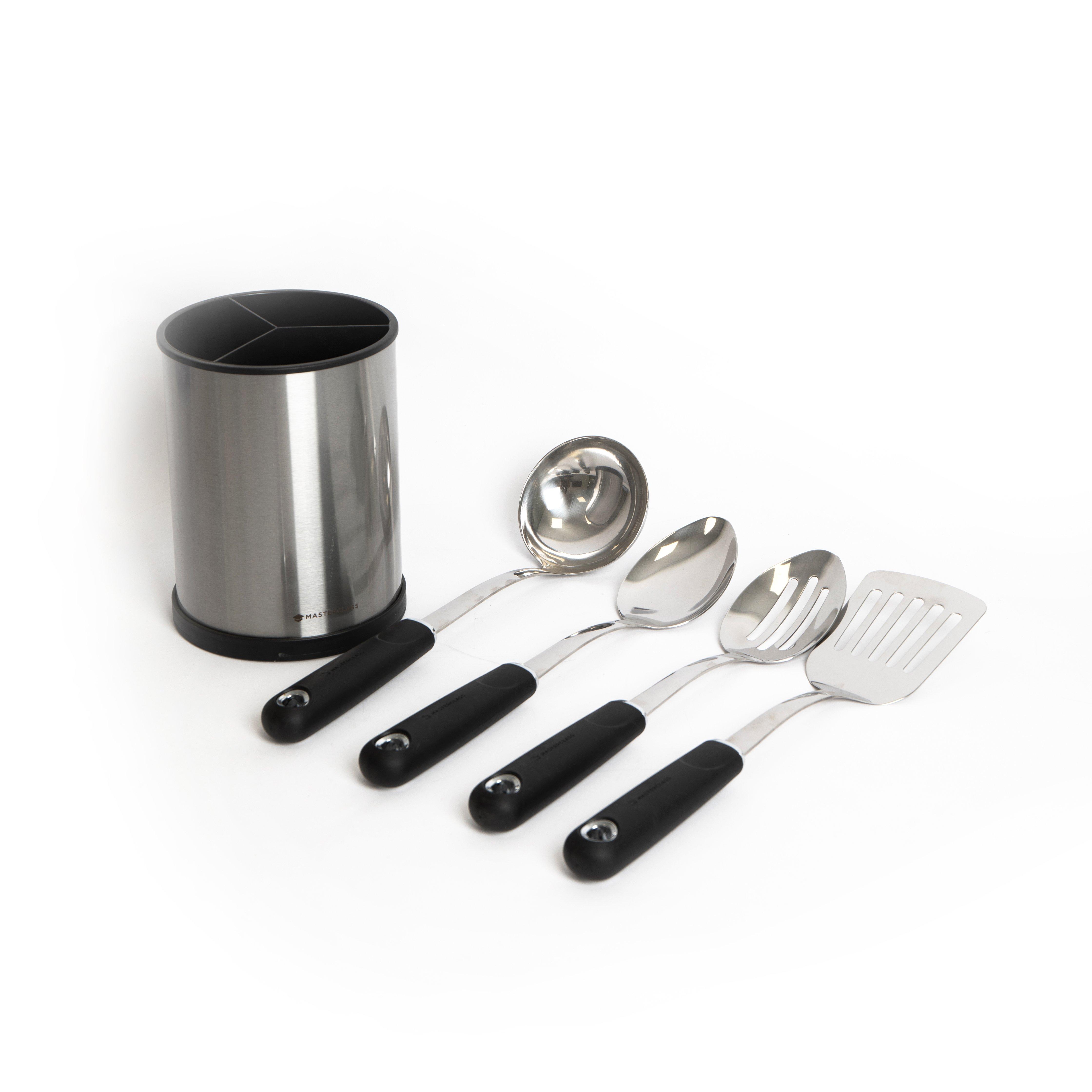 5pc Stainless Steel Utensil Set with Cooking Spoon, Slotted Spoon, Slotted Turner, Ladle and Utensil