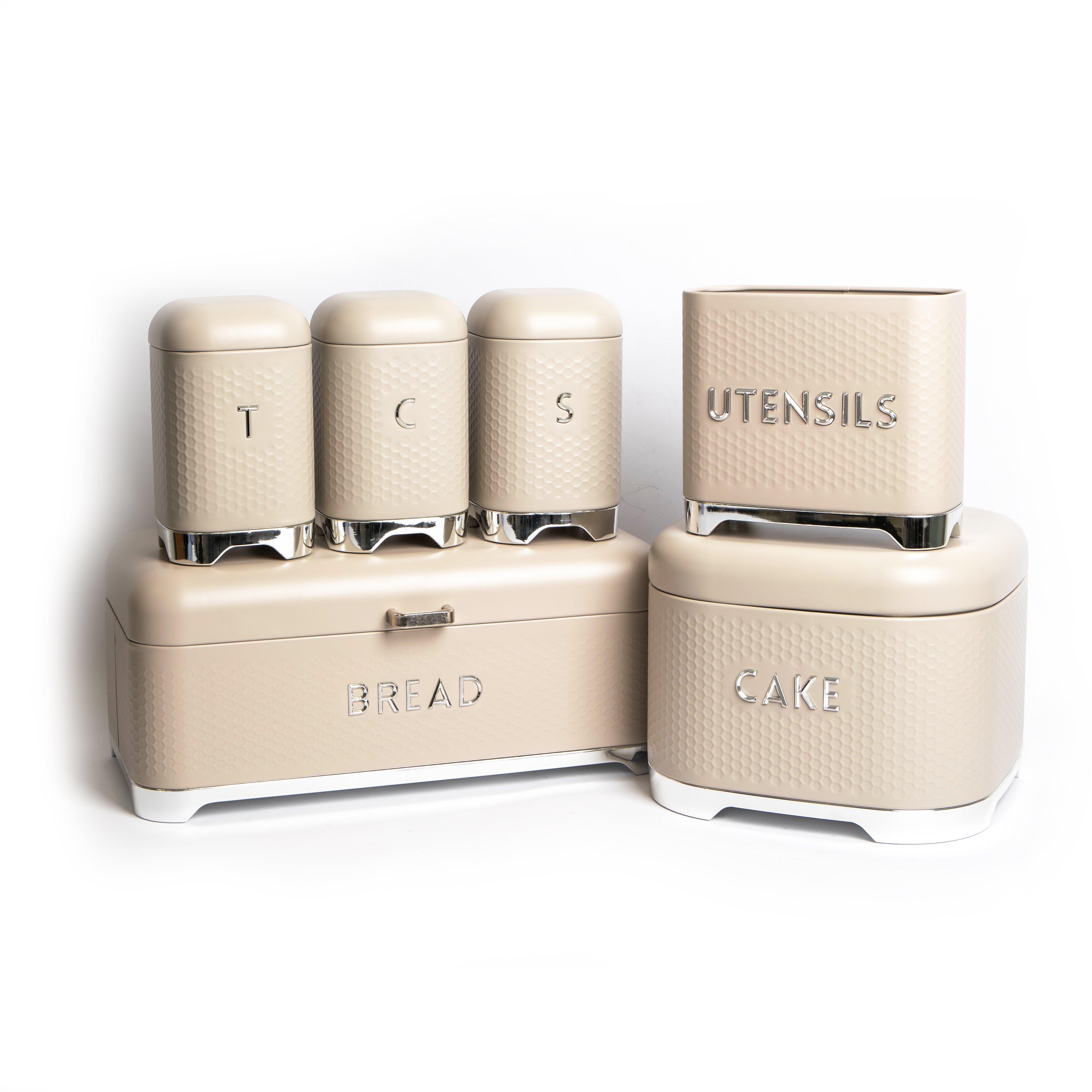 6pc Gift-Boxed Iced Latte Storage Set with Tea, Coffee & Sugar Canisters, Utensil Store, Cake Tin an