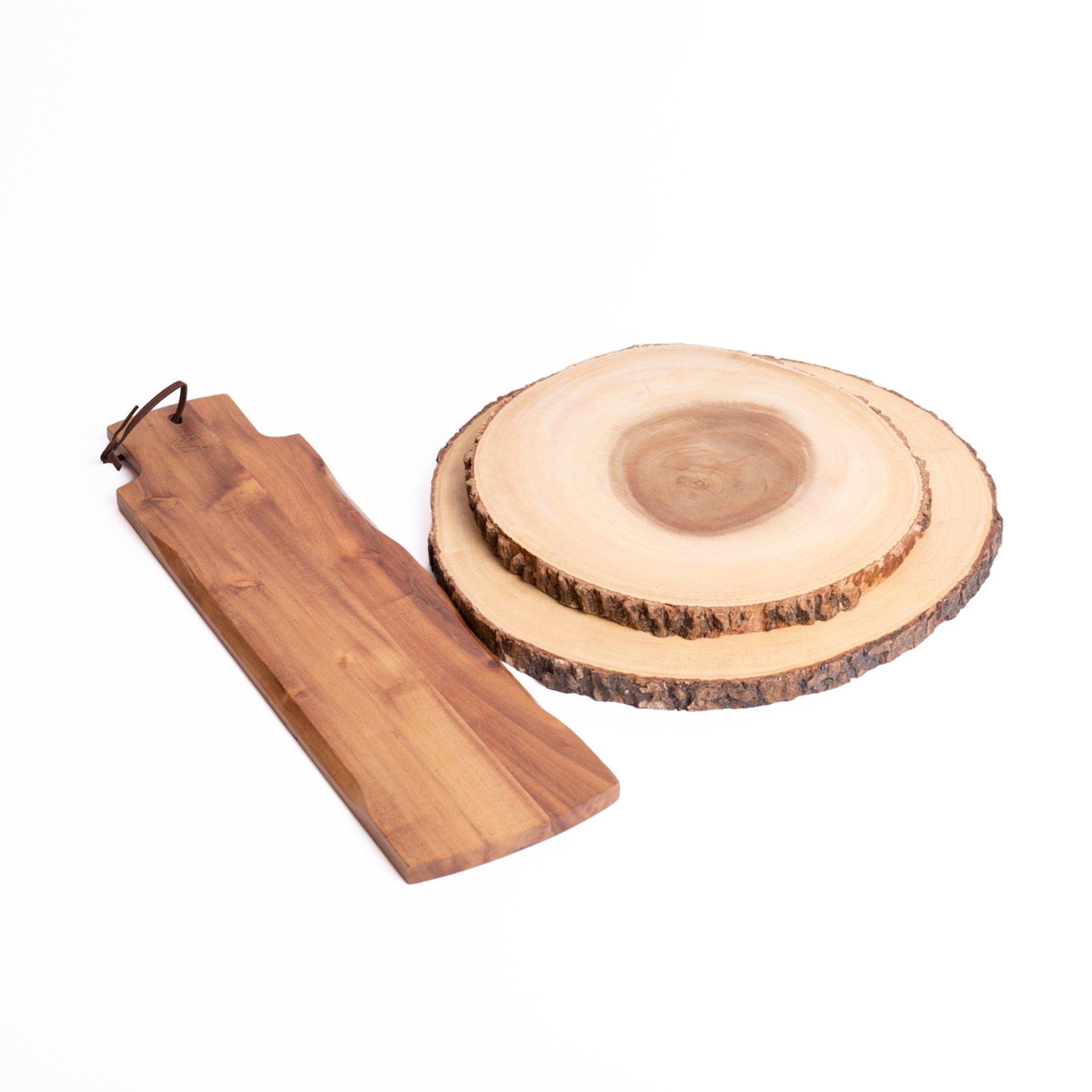Acacia Wooden Serving Board Set with Baguette Board and 2x Wooden Serving Boards, Medium and Large