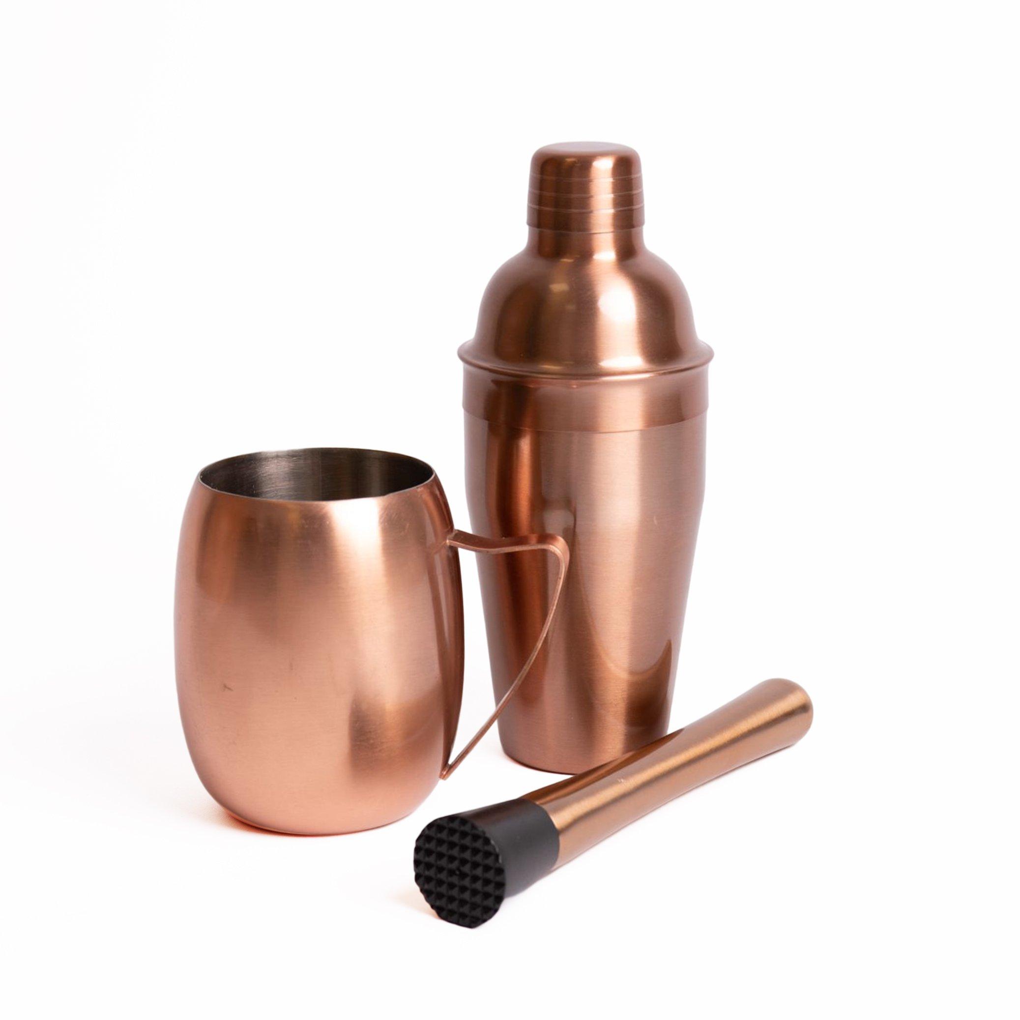 Cocktail-Making Set with Copper-Finish Cocktail Shaker, Muddler and Moscow Mule Mug