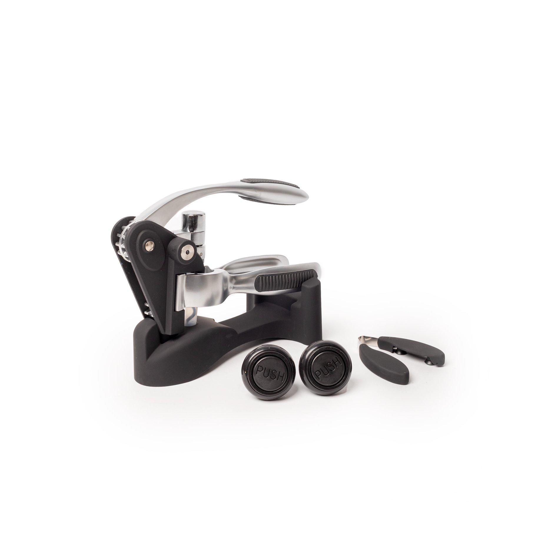 Wine Accessories Set with Lever Arm Corkscrew, 2x Vacuum Bottle Stoppers and Twist Action Foil Cutte