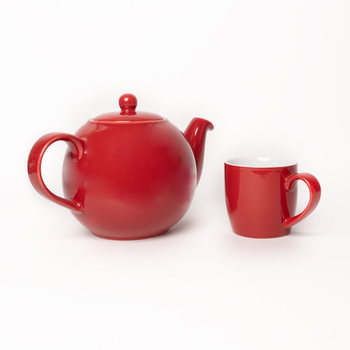 Globe(r) 8 Cup Teapot and 4x Globe(r)  Mugs Set - Red