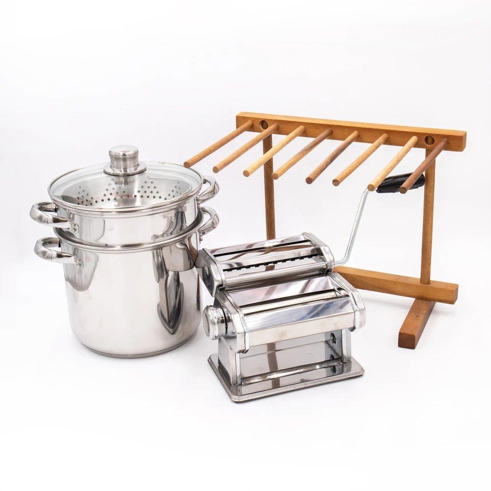 Pasta Making Set with Deluxe Double Cutter Pasta Machine, Pasta Drying Stand and Pasta Pot with Stea
