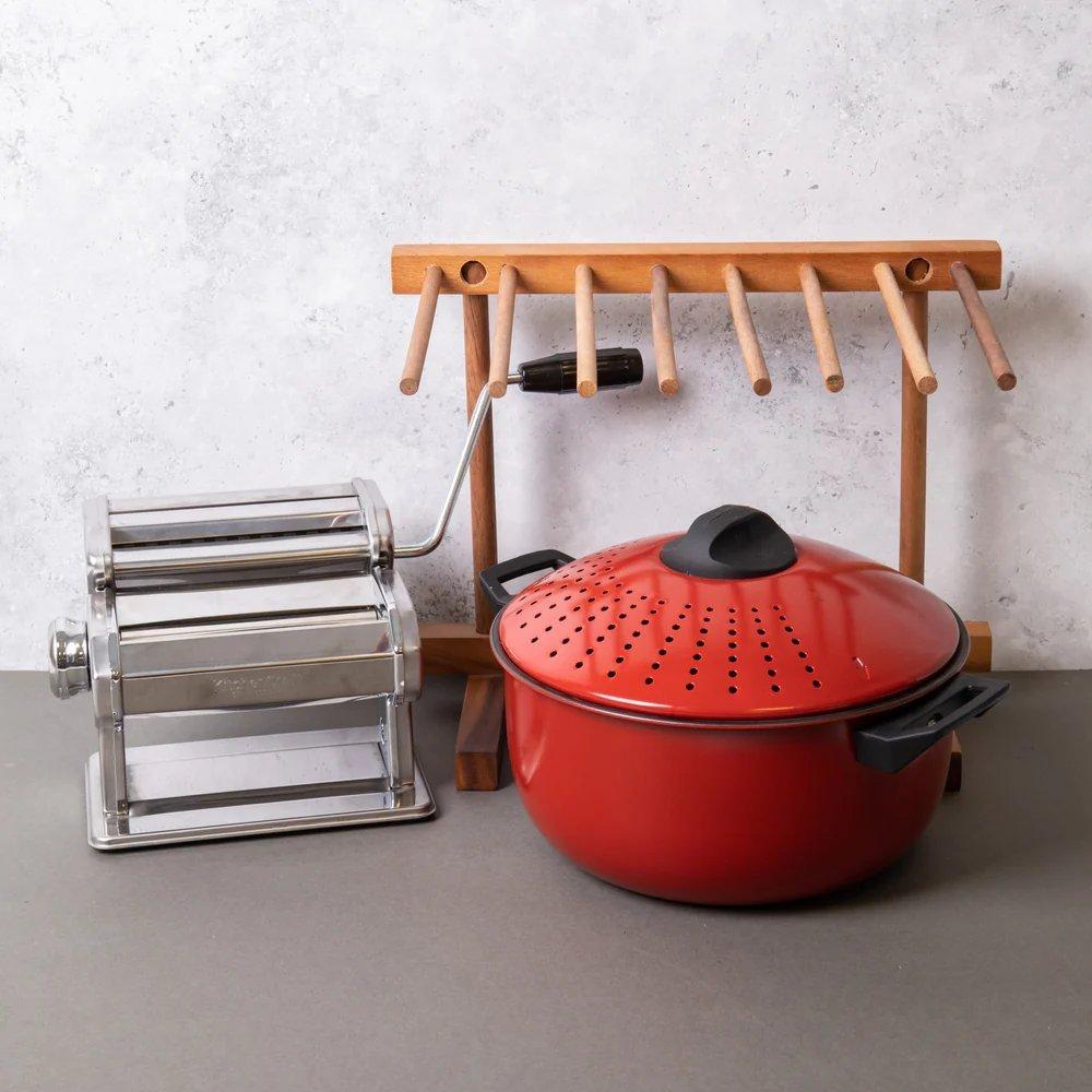 Pasta Making Set with Deluxe Double Cutter Pasta Machine, Pasta Drying Stand and Carbon Steel Pasta 