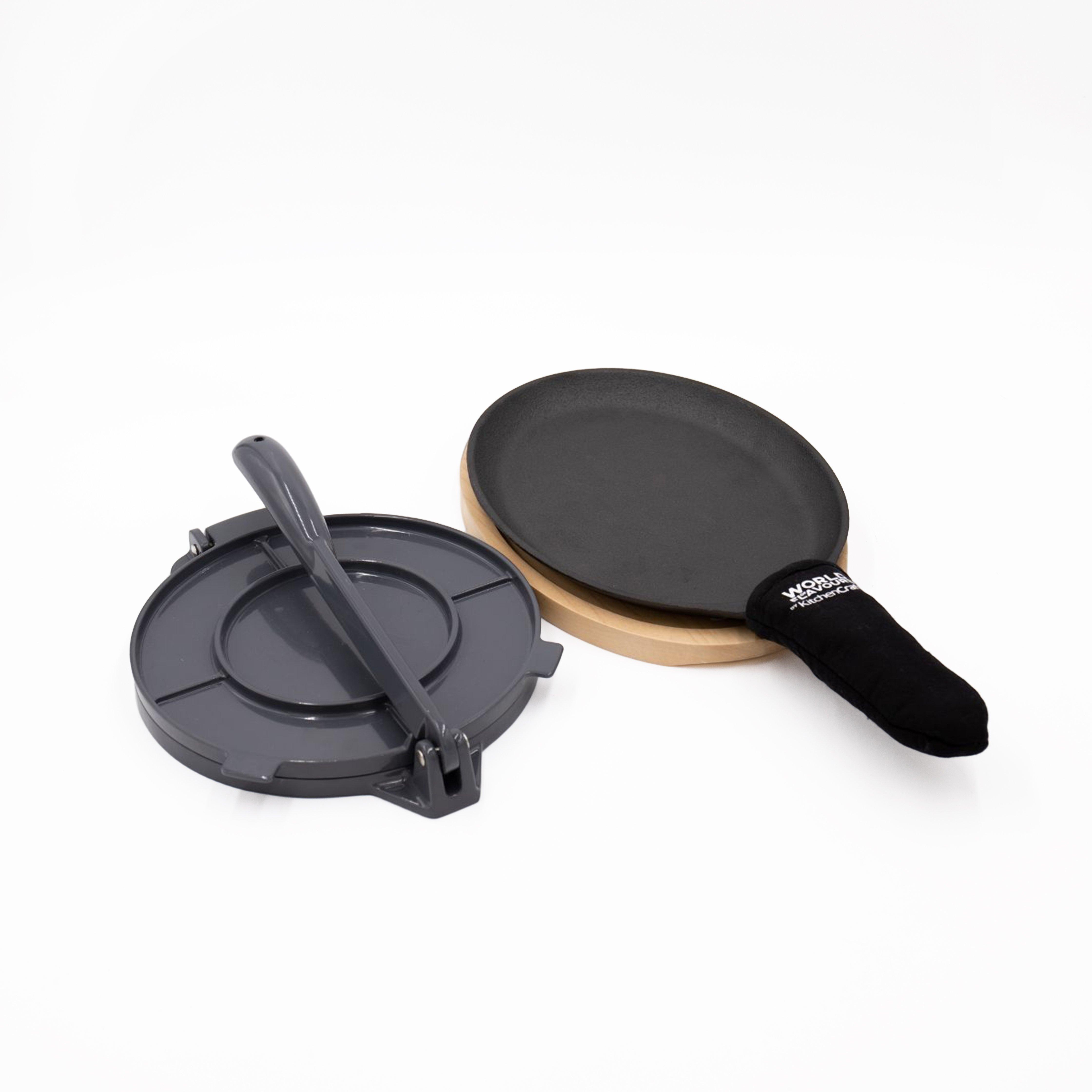 2pc Mexican Cooking Set with Tortilla Press and Cast Iron Fajita Sizzler
