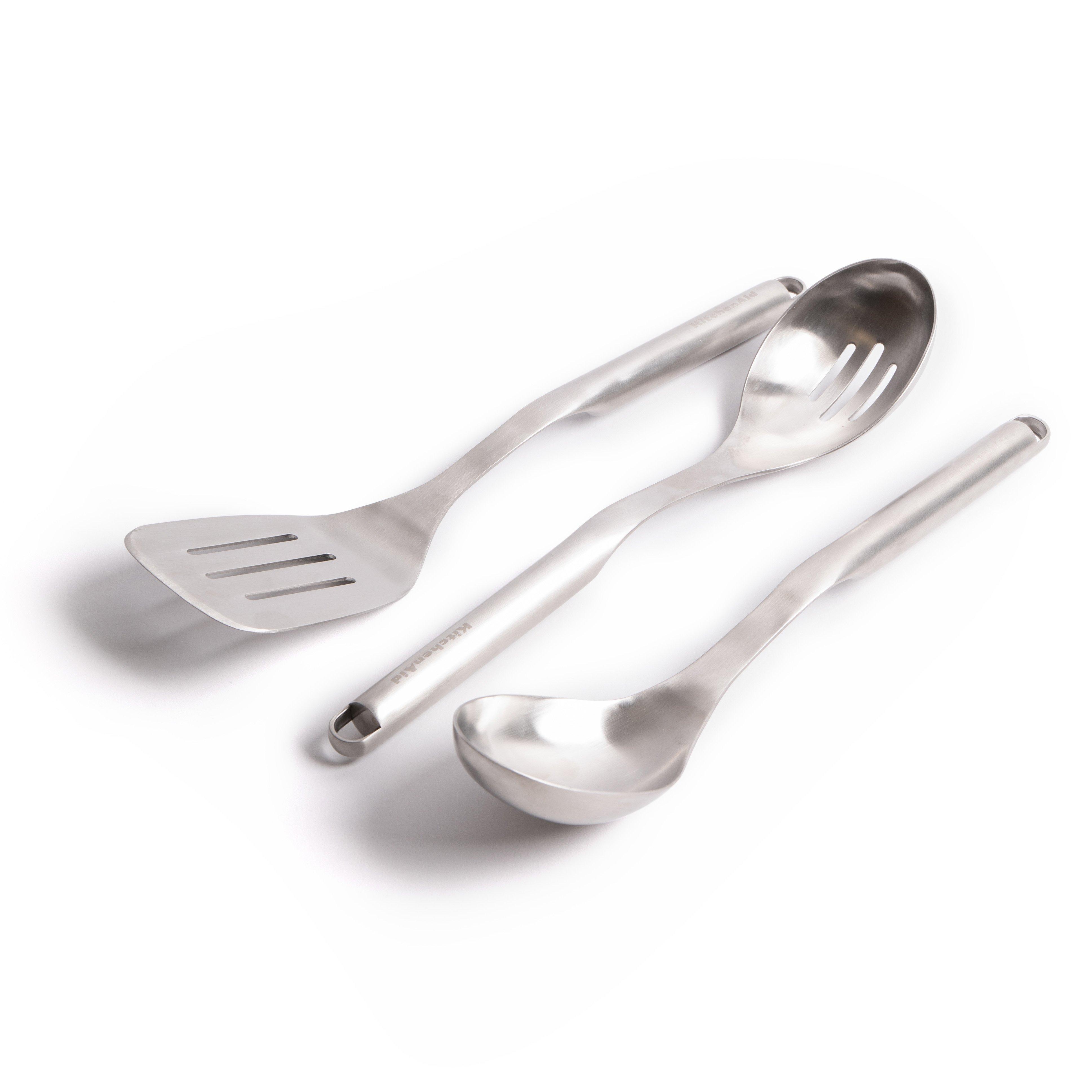 3pc Premium Stainless Steel Utensil Set including Slotted Turner, Slotted Spoon and Cooking Spoon