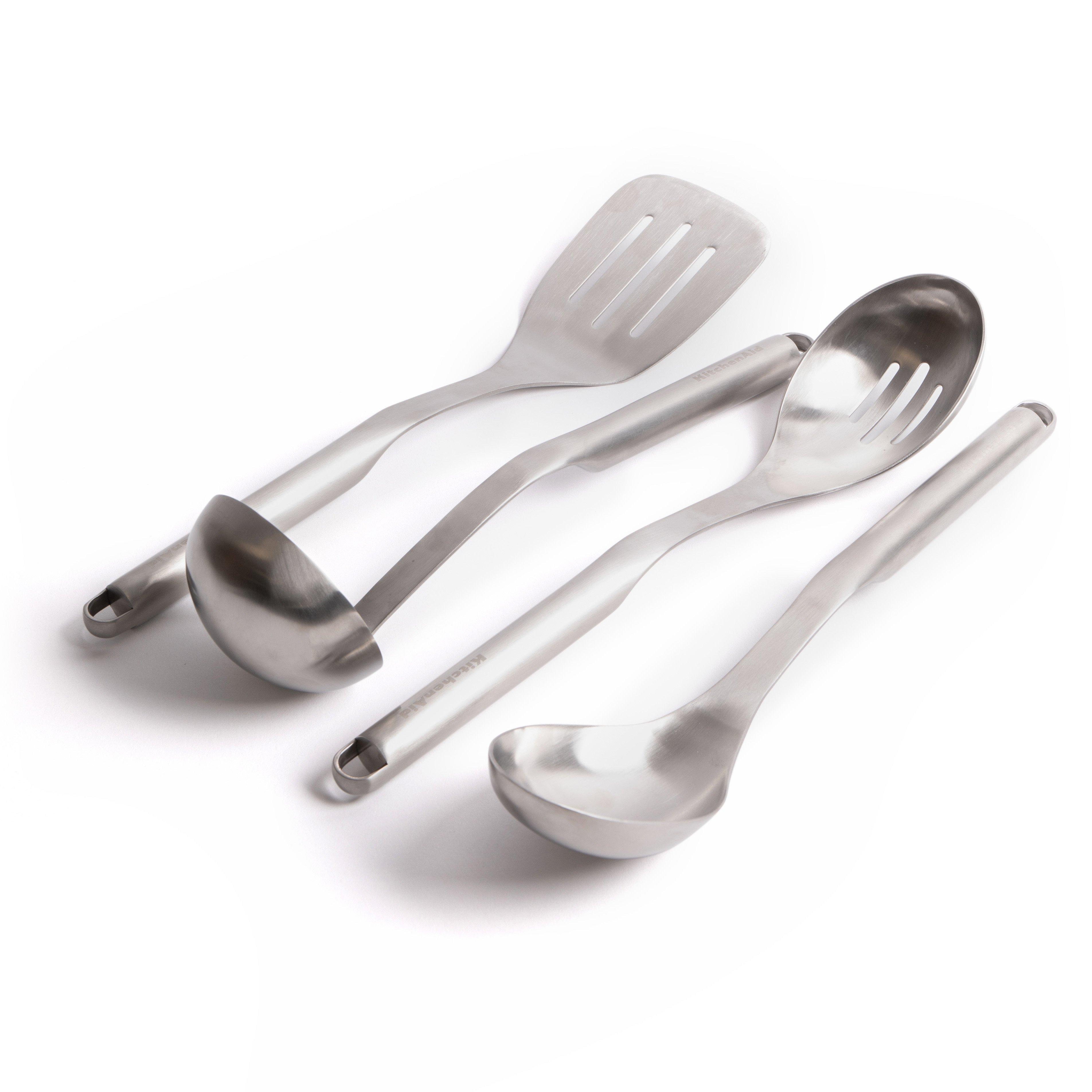 4pc Premium Stainless Steel Utensil Set with Slotted Spoon, Slotted Turner, Cooking Spoon and Ladle