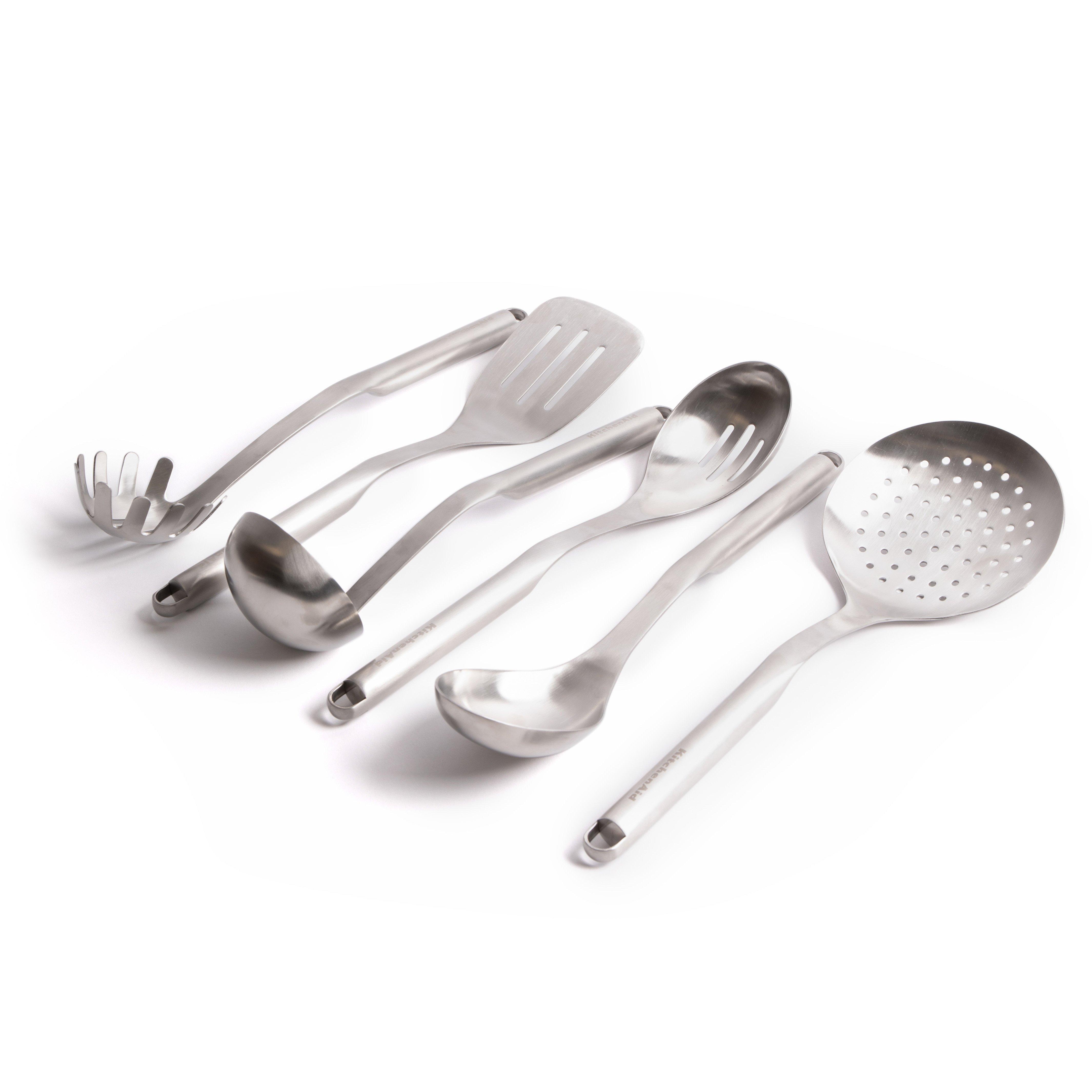 6pc Premium Stainless Steel Utensil Set with Slotted Spoon, Slotted Turner, Cooking Spoon, Ladle, Pa