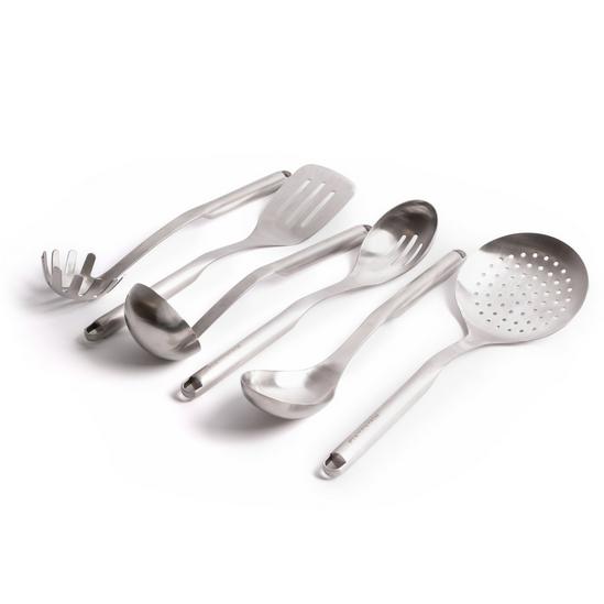 KitchenAid 6pc Premium Stainless Steel Utensil Set with Slotted Spoon, Slotted Turner, Cooking Spoon, Ladle, Pasta Server & Strainer 1