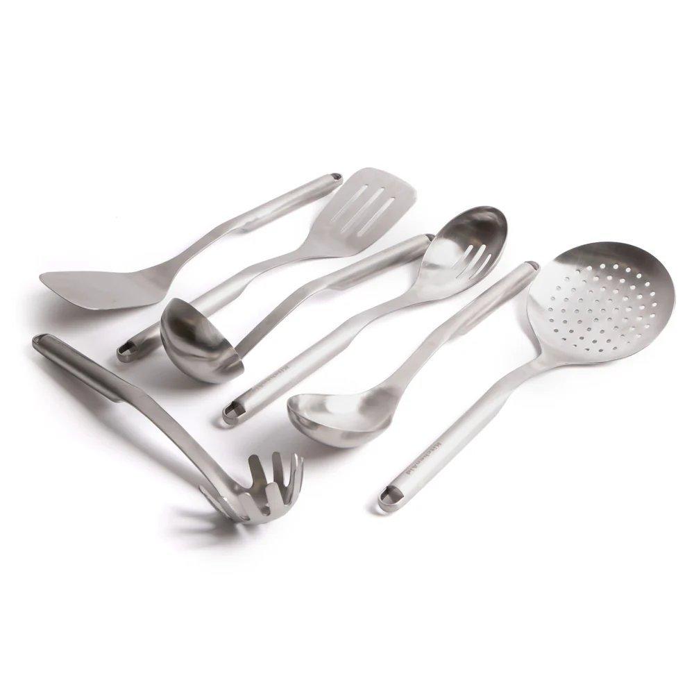 7pc Stainless Steel Utensil Set with Slotted Spoon and Turner, Cooking Spoon, Ladle, Pasta Server, S