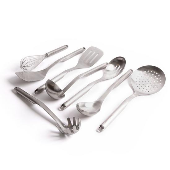 KitchenAid 8pc Stainless Steel Utensil Set with Slotted Spoon, Turner, Cooking Spoon, Ladle, Pasta Server, Strainer, Whisk & Fish Slice 1