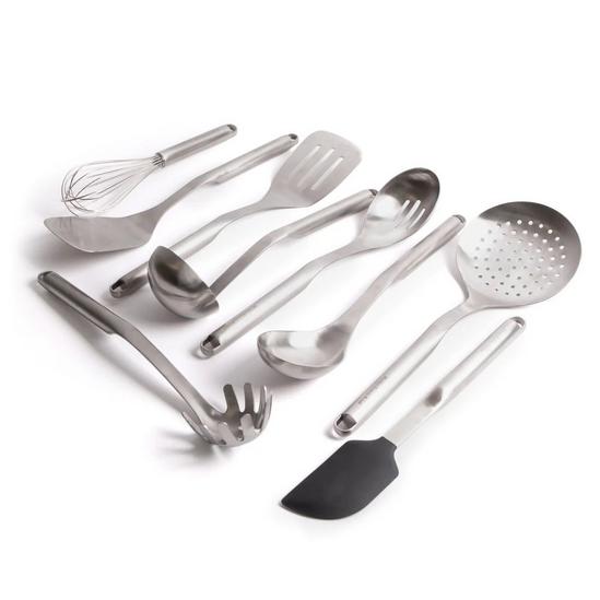 KitchenAid 9pc Stainless Steel Utensil Set with Slotted Spoon, Turner, Cooking Spoon, Ladle, Pasta Server, Strainer, Fish Slice, Whisk & Spatula 1