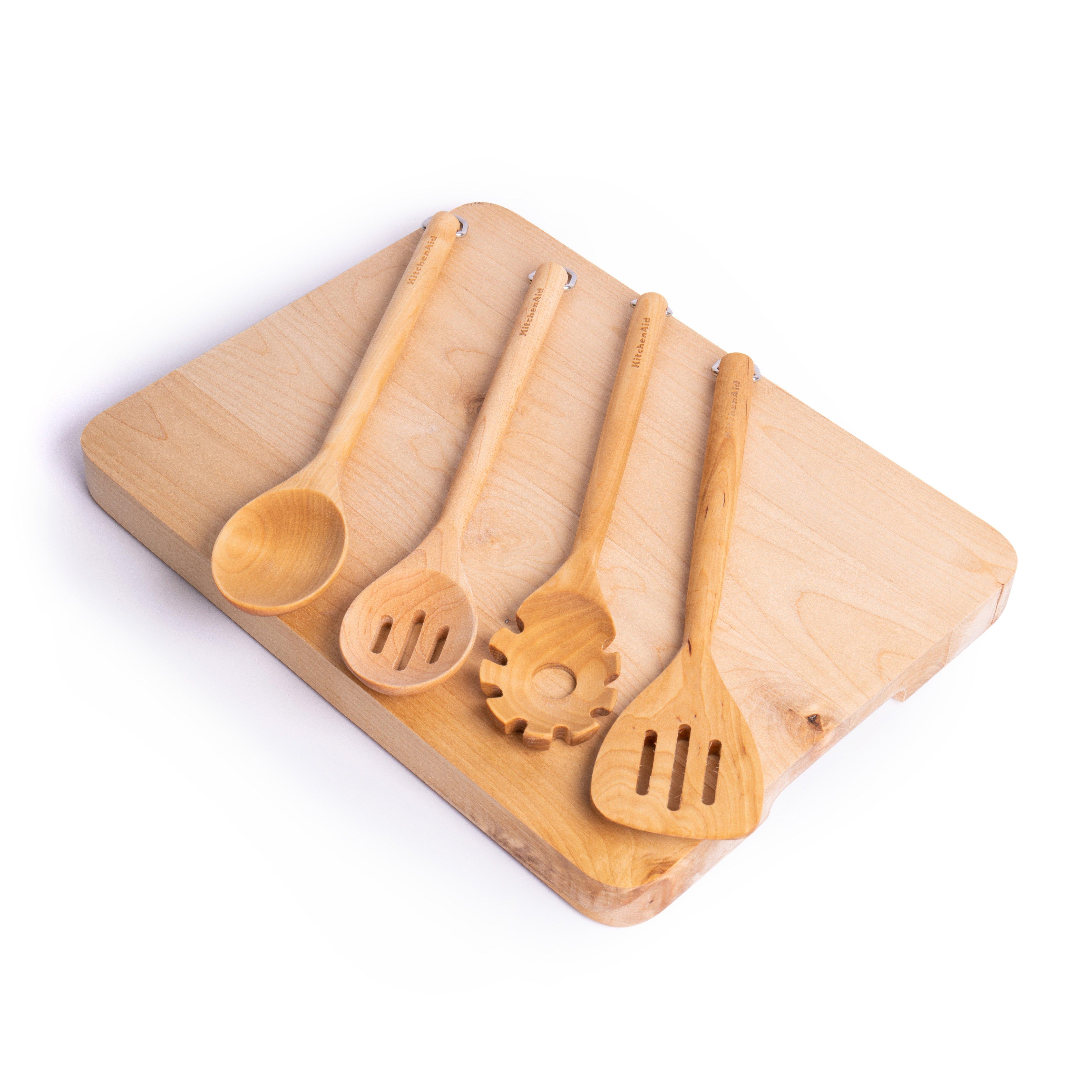 5pc Eco-Friendly Birchwood Kitchen Set with Chopping Board, Solid Turner, Slotted Turner, Slotted Sp