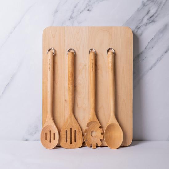 KitchenAid 5pc Eco-Friendly Birchwood Kitchen Set with Chopping Board, Solid Turner, Slotted Turner, Slotted Spoon & Spoon Spatula 2